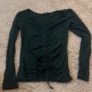 Dark Green Ruched Long Sleeve Top
